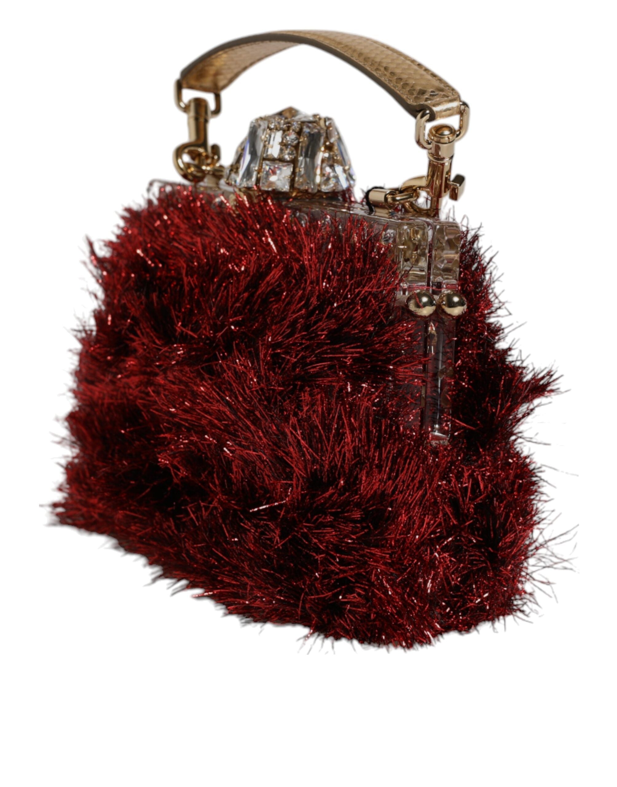 Red Gold Chain VANDA Tinsel Crystals Evening Clutch Bag