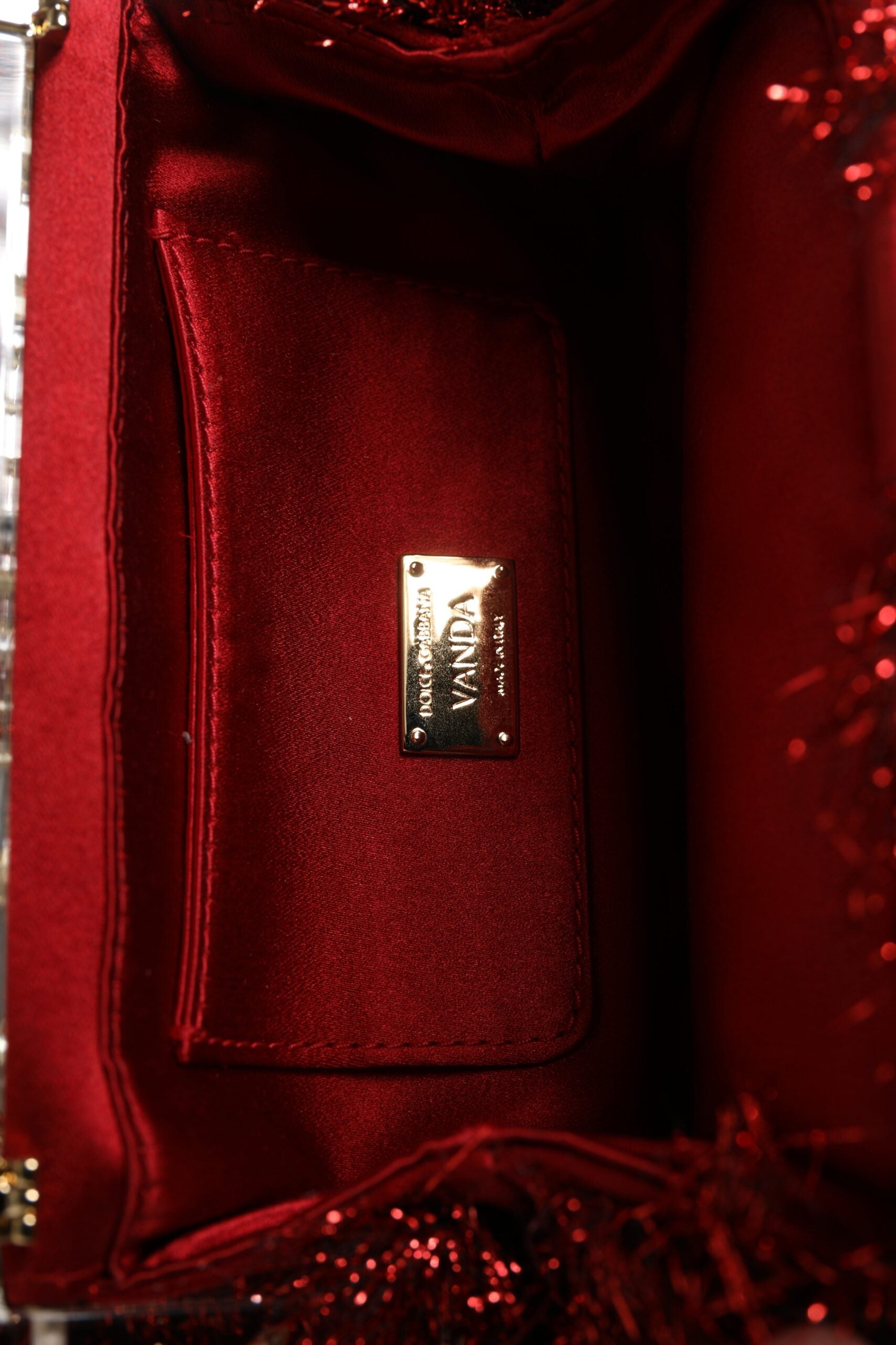 Red Gold Chain VANDA Tinsel Crystals Evening Clutch Bag