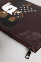 Brown Leather #DGFAMILY Embellished Men Clutch Pouch Bag