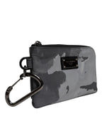 Black Gray Camouflage Logo Plaque Keyring Pouch Bag