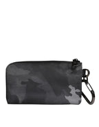 Black Gray Camouflage Logo Plaque Keyring Pouch Bag