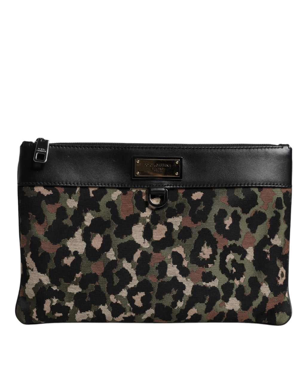Multicolor Leopard Jacquard Print Logo Plaque Pouch Bag