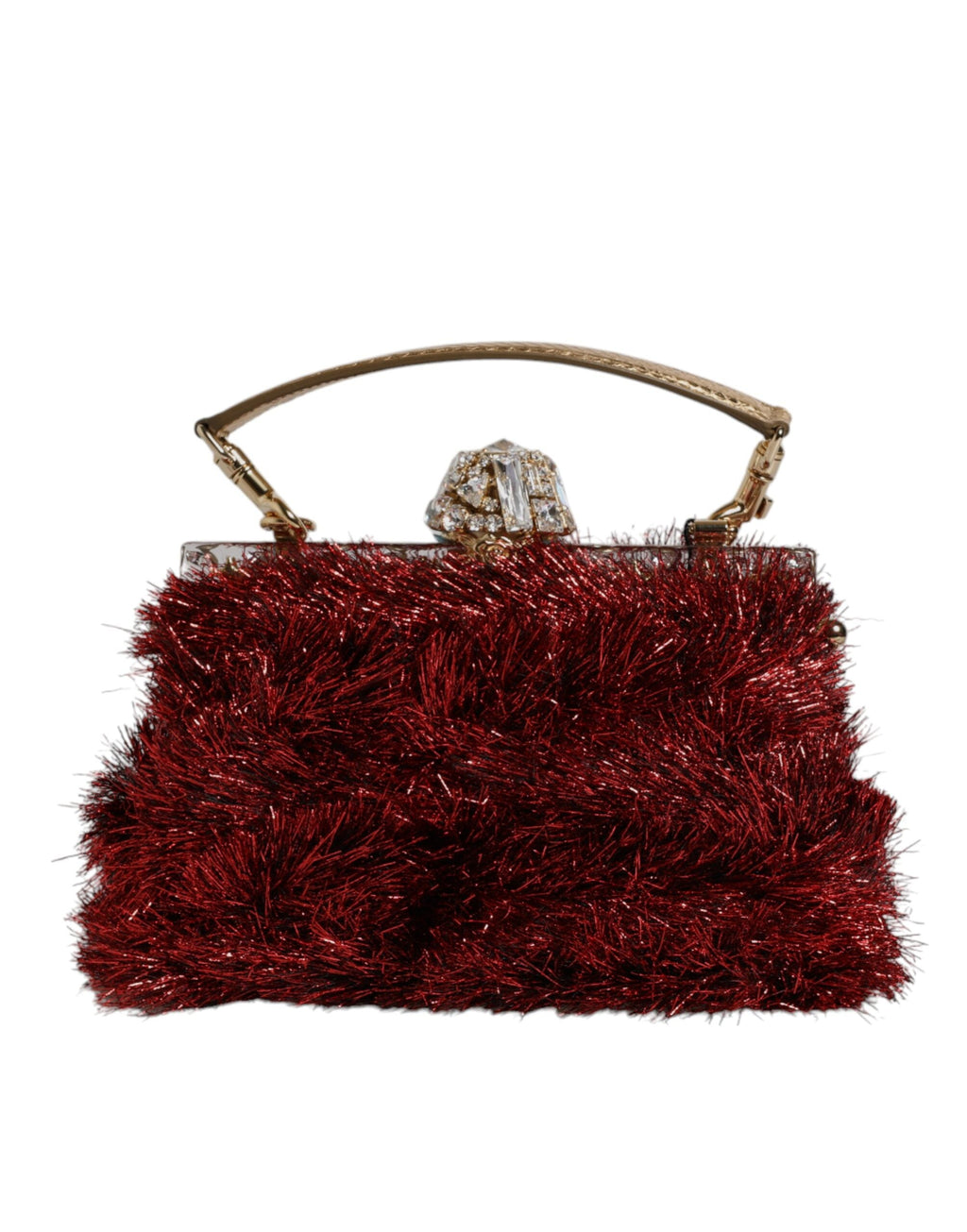 Red Gold Chain VANDA Tinsel Crystals Evening Clutch Bag