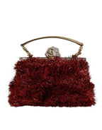 Red Gold Chain VANDA Tinsel Crystals Evening Clutch Bag
