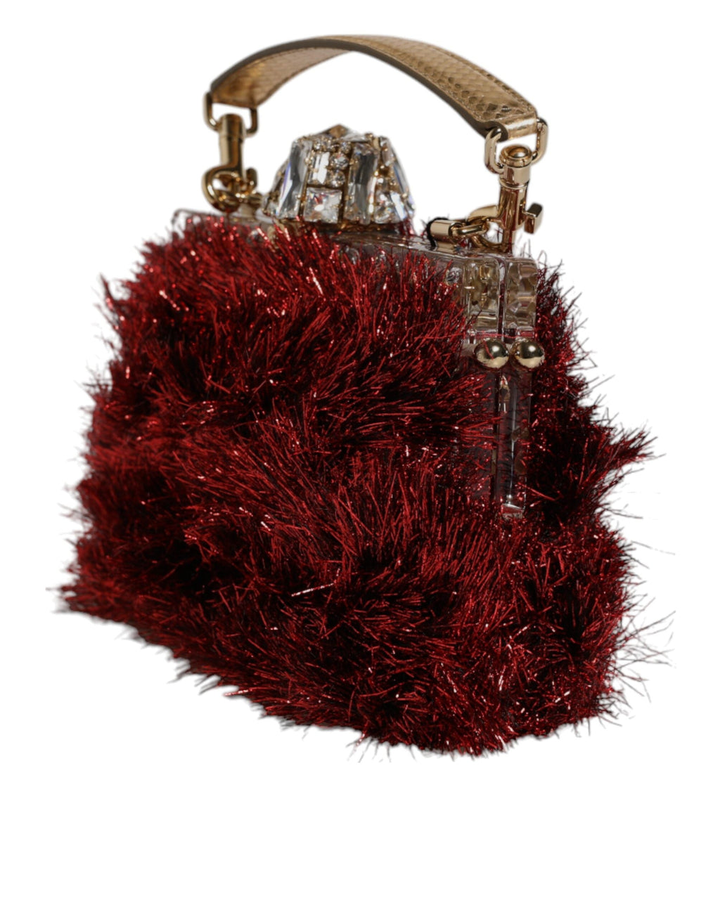Red Gold Chain VANDA Tinsel Crystals Evening Clutch Bag