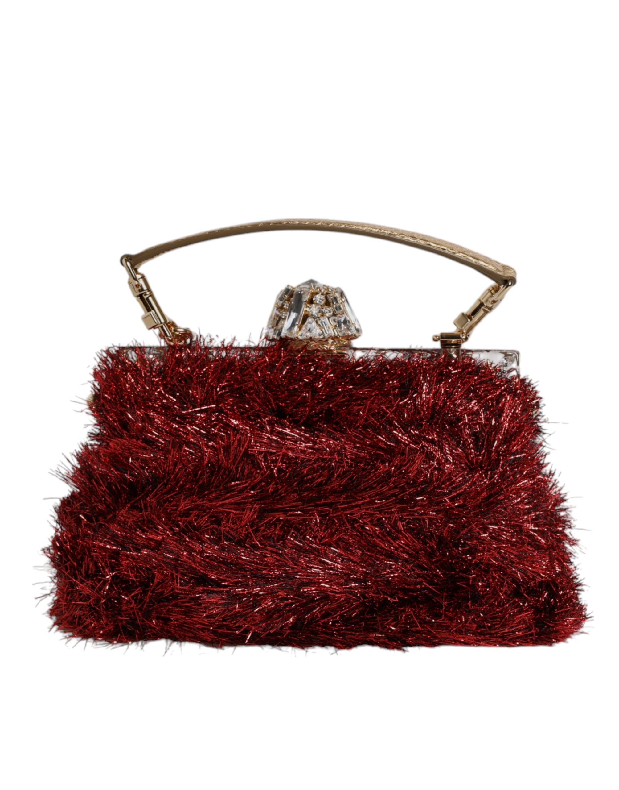 Red Gold Chain VANDA Tinsel Crystals Evening Clutch Bag