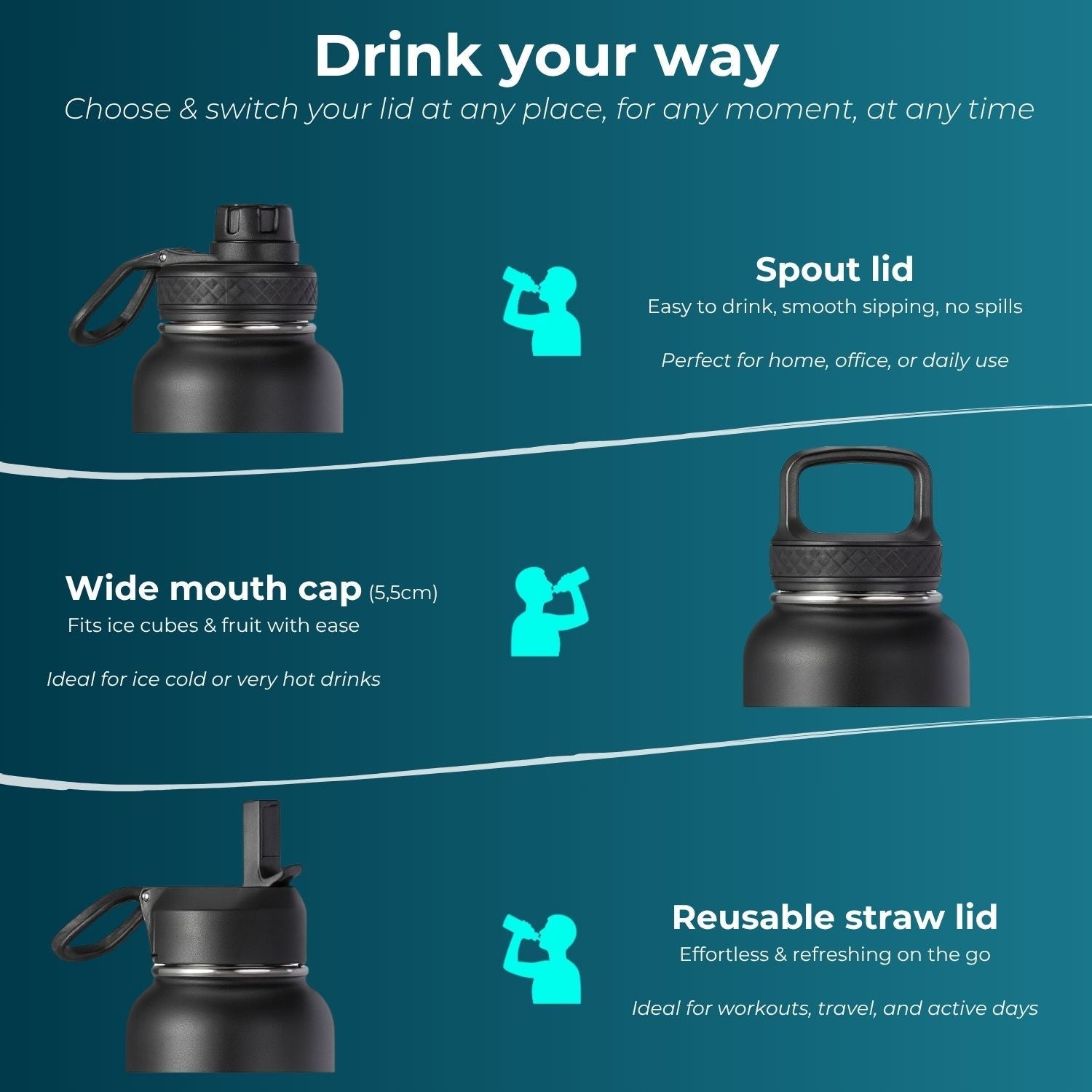 Stainless Steel Drink Bottle - Black